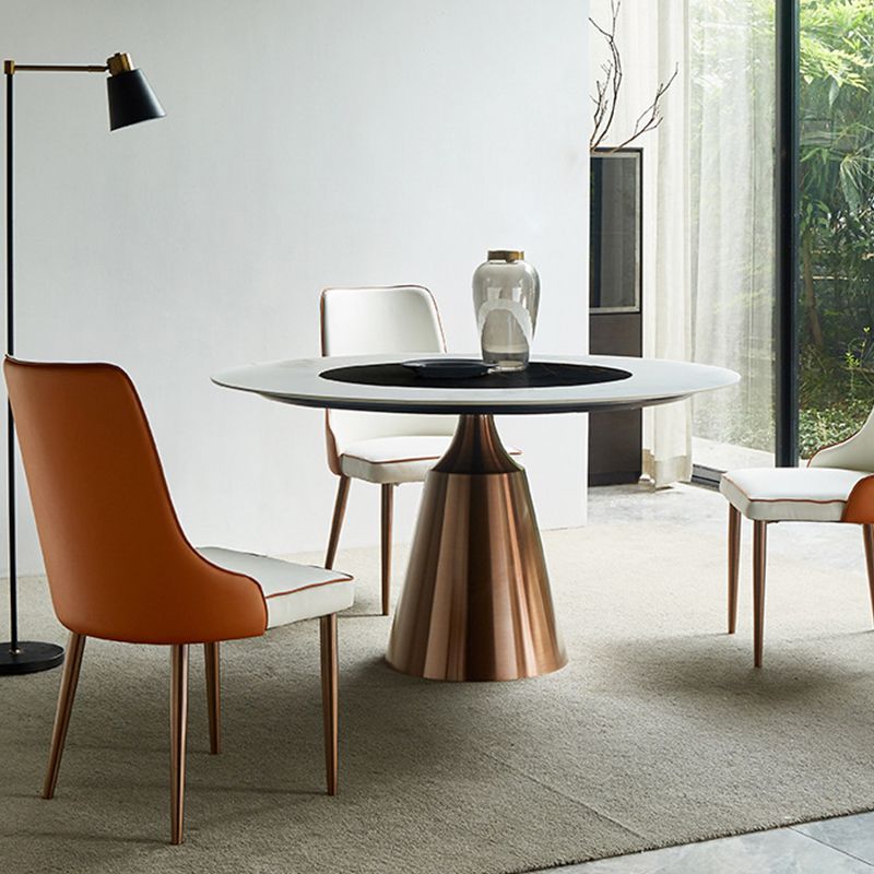 Glam Dining Round Table Sintered Stone Table with Metal Legs for Home Clearhalo 'Dining Tables & Seating' 'Dining Tables' 'dining_table' 'furn' 'furn_dining_table' 'Furniture' 'Kitchen & Dining Furniture' 1200x1200_2520ac29-cac9-481e-bba1-762c7136aef6