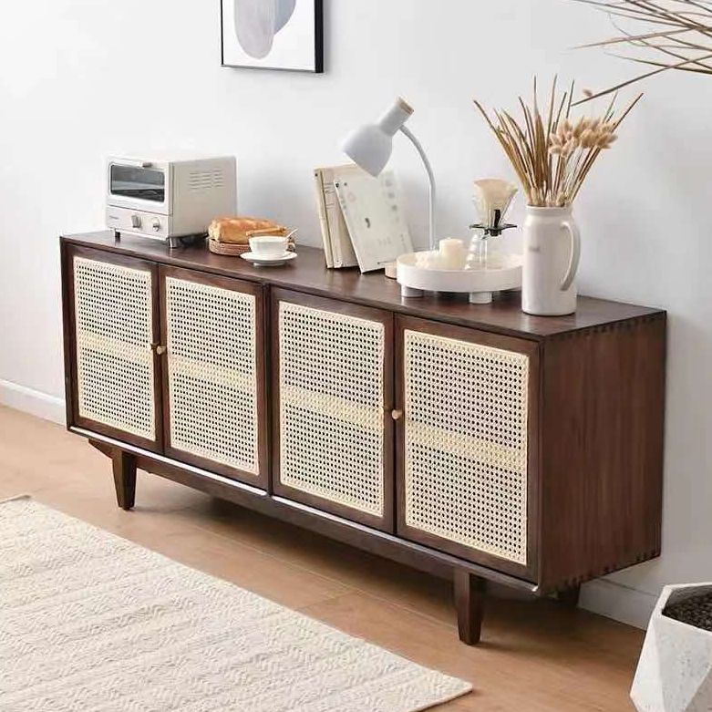 Rattan 4 puertas servidor de buffet de estilo de madera de estilo simple para sala de estar para sala de estar