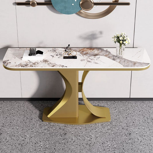 Glam Stone End Table Half Moon Console Accent Table for Hall