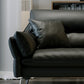 Schwarzes Sofa aus echtem Leder, Mid-Century Modern, Pillow-Top-Arm-Sofa – 33,5" H
