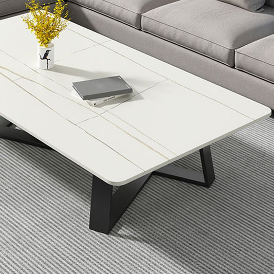 Mesa de café de piedra y metal café o mesa de altura contemporánea con patas cruzadas