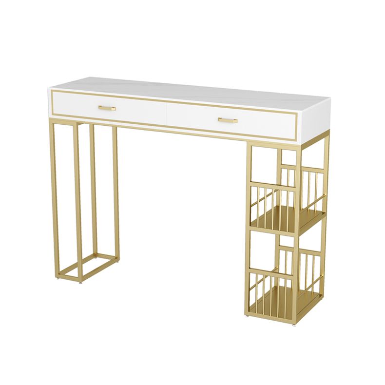 Marble Bar Height Table with Rectangle Table Top Double Pedestal Table - 41.3" H Clearhalo 'Bar Furniture' 'Bar Tables' 'bar_tables' 'furn' 'furn_bar_tables' 'Furniture' 'furniture_bar_tables' 'Kitchen & Dining Furniture' 1200x1200_252cb28f-de66-490a-83fb-5cb4b220fa8d