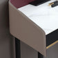 Conjunto de mesa de maquillaje de tocador de piedra simple contemporánea con espejo y taburetes