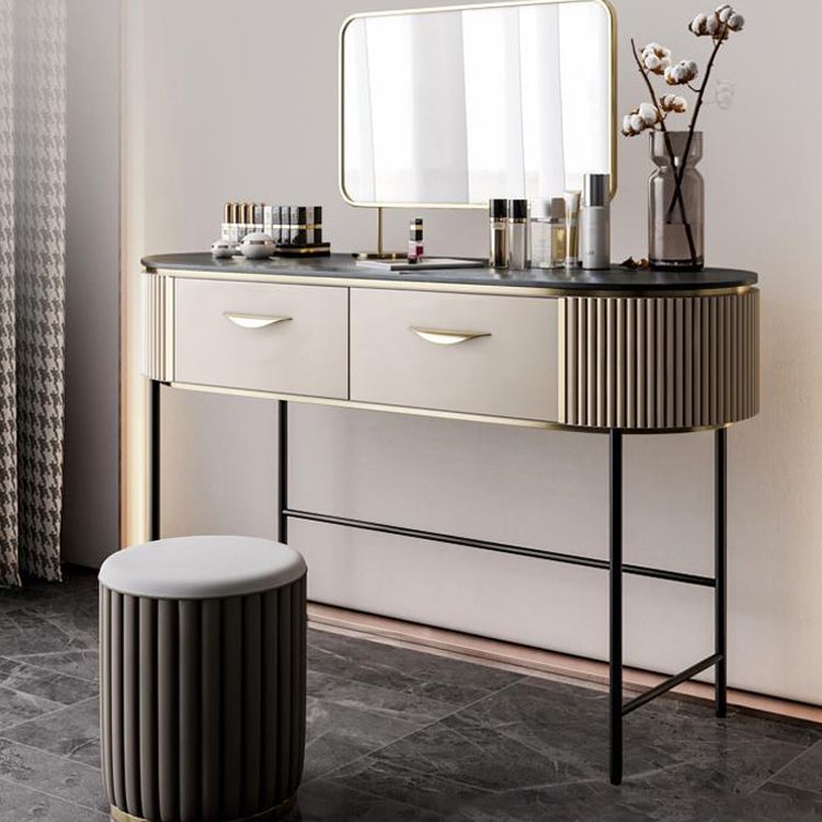 Set di vanità con 2 cassetti di stoccaggio da 17,71 "con specchio e sgabello imbottito