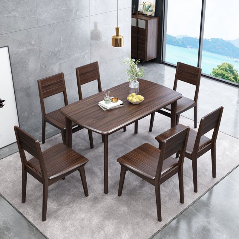 Contemporáneo 1/2/5/7 Piezas Muebles Mesa de comedor de madera sólida Rectángulo Juego en marrón