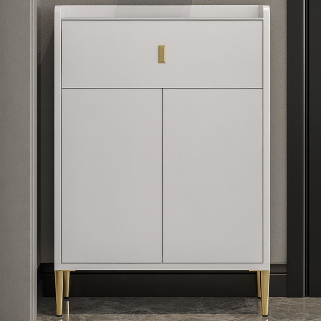 Pista de madera blanca de 1 cortavadora servidor moderno con encimera de piedra para sala de estar