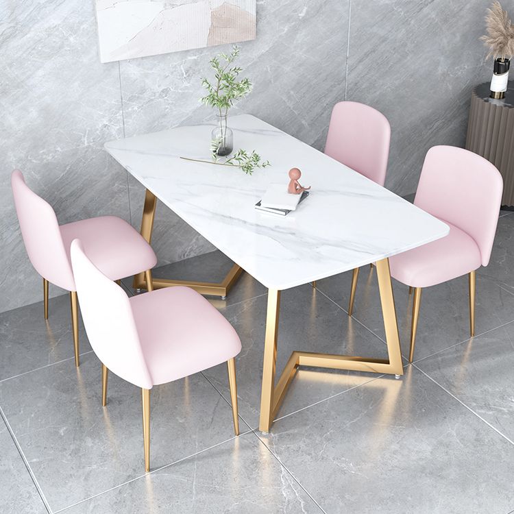 Ijzeren dubbele voetstuktafel Moderne rechthoekige stenen eettafel