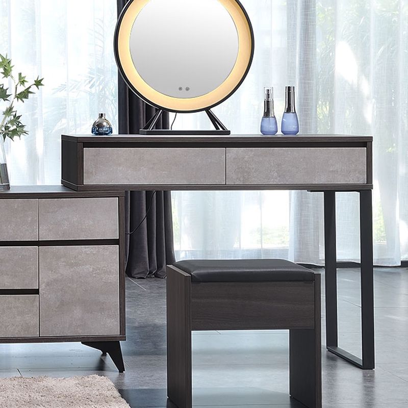 Gray Modern Wooden with Drawer Lighted Mirror Bedroom Vanity Table Clearhalo 'Bedroom Furniture' 'furn' 'furn_makeup_vanities' 'Furniture' 'Makeup Vanities' 'makeup_vanities' 1200x1200_253ff927-13ae-4ef1-9a1a-ee1ca66724e4