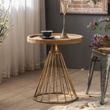 French Country Frame End Table Antique Brass Solid Wood Side Table