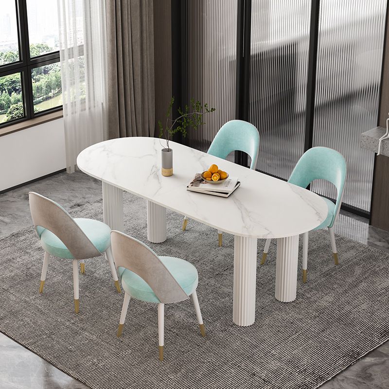 Stone Oval Dining Table Simple White Furniture with Solid Wood Double Pedestal Clearhalo 'Dining Tables & Seating' 'Dining Tables' 'dining_table' 'furn' 'furn_dining_table' 'Furniture' 'Kitchen & Dining Furniture' 1200x1200_2545172a-d1da-4c42-a4b2-95fa0619c30a