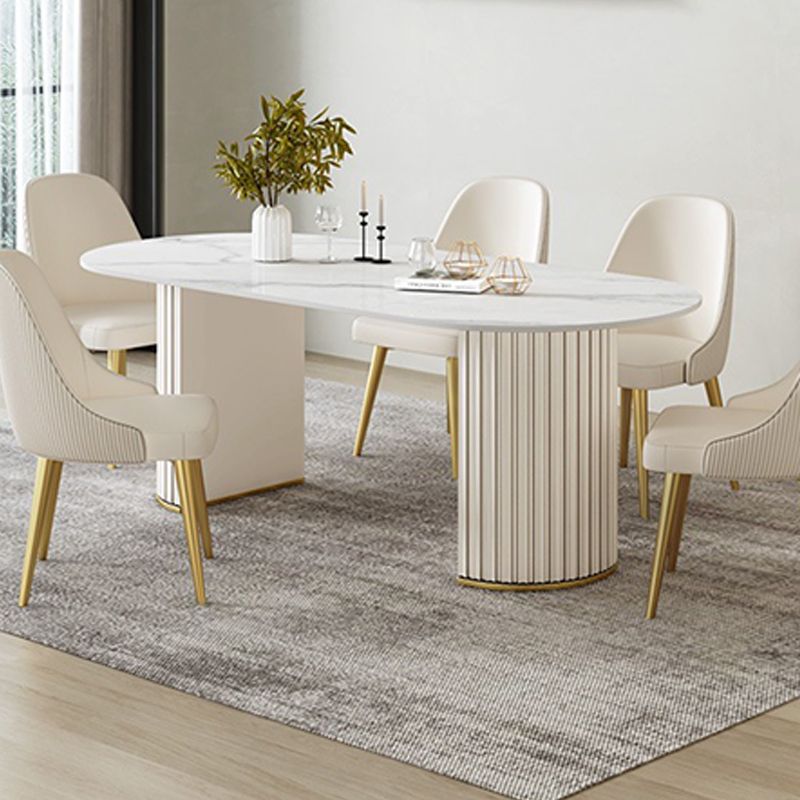 White Double Base Dining Table Modern Stone Table for Kitchen Clearhalo 'Dining Tables & Seating' 'Dining Tables' 'dining_table' 'furn' 'furn_dining_table' 'Furniture' 'Kitchen & Dining Furniture' 1200x1200_2545b337-e5a4-4e52-88fb-505056beb1bd