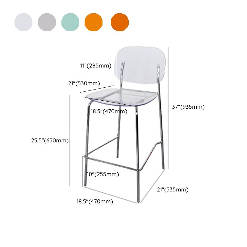 Taburete de barra de metal escandinavo taburete de bar de patio acrílico con base cromada
