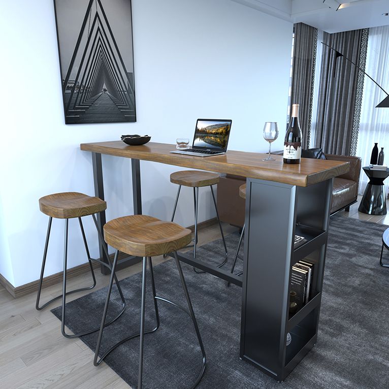 Brown Wood Pub Table with Rectangle Table Top Black Trestle Table - 41.3" H Clearhalo 'Bar Furniture' 'Bar Tables' 'bar_tables' 'furn' 'furn_bar_tables' 'Furniture' 'Kitchen & Dining Furniture' 1200x1200_2549d5d3-62b3-4030-bea1-c6352605834f