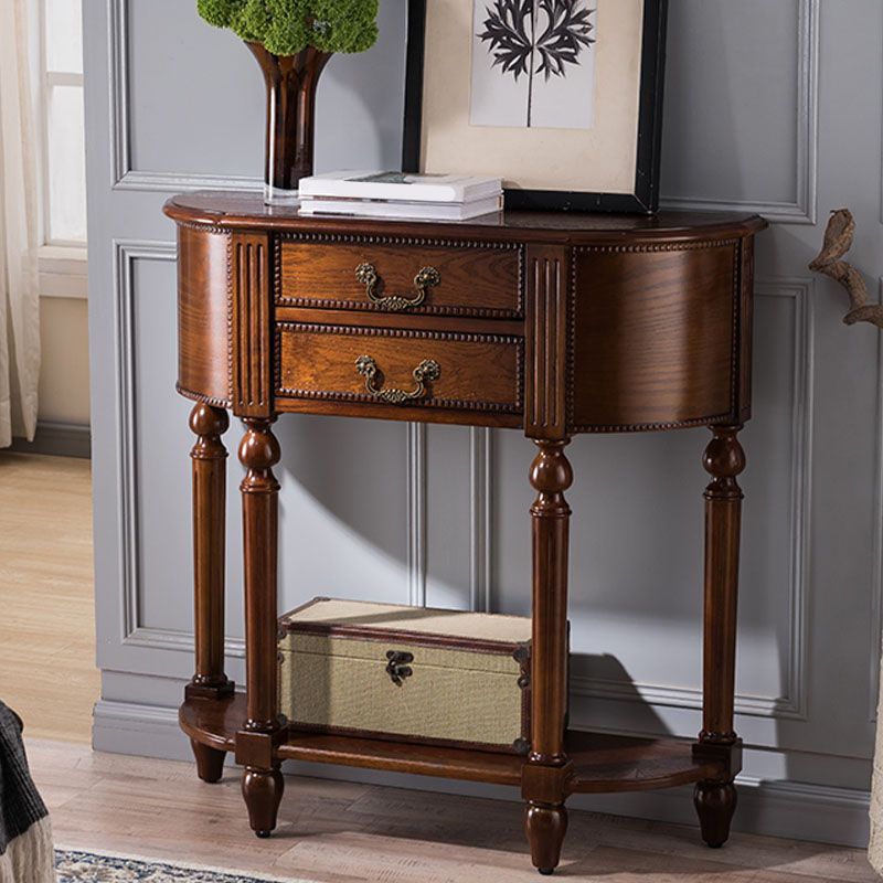 Tabla de consola de media luna de madera sólida 35.43 pulgadas de altura con 2 cajones