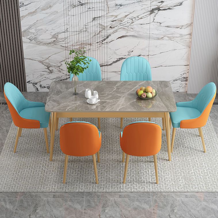 Luxe gesinterde stenen eettafel rechthoek grijze boventafel met metalen 4 poten