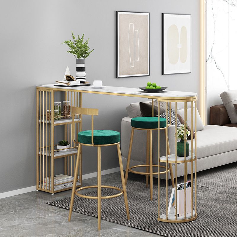 Luxurious Bar Table 42-inch Height White Stone Top and Iron Base Bistro Table Clearhalo 'Bar Furniture' 'Bar Tables' 'bar_tables' 'furn' 'furn_bar_tables' 'Furniture' 'furniture_bar_tables' 'Kitchen & Dining Furniture' 1200x1200_254e734f-311c-4840-a918-3b40723489b2