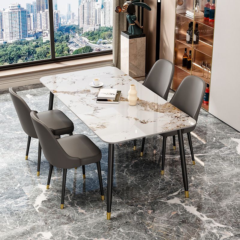 Juego de muebles de comedor nórdicos, mesa rectangular de piedra sinterizada, sillas sin brazos, 1/2/5/7 piezas