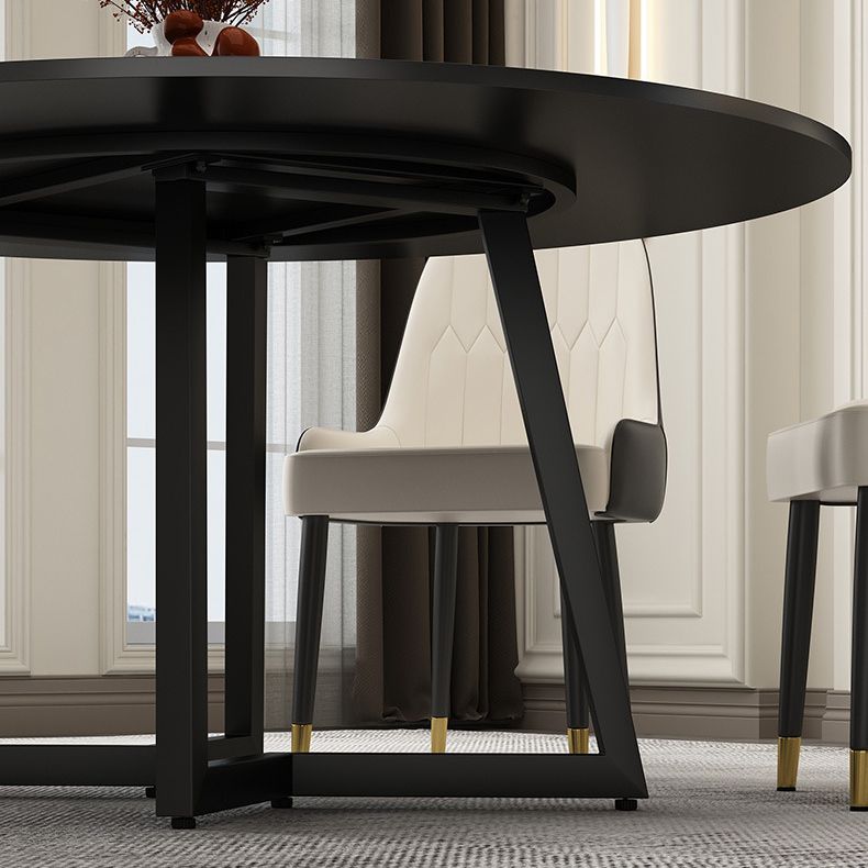 Round Sintered Stone Dining Table Modern Furniture with Double Pedestal for Home Clearhalo 'Dining Tables & Seating' 'Dining Tables' 'dining_table' 'furn' 'furn_dining_table' 'Furniture' 'Kitchen & Dining Furniture' 1200x1200_254fc1f8-2a65-472b-9e39-2a723eb47fb8