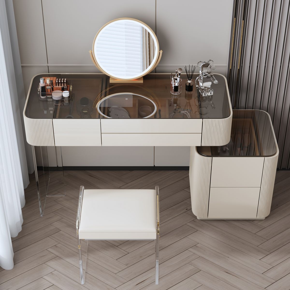 Set da tavolo da toeletta da toeletta per vanità per trucco da letto glam