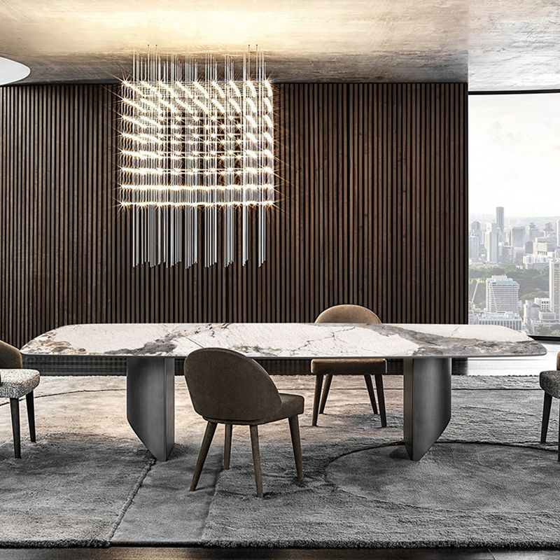 Simplicity Rectangle Dining Room Table Sintered Stone Table with Double Pedestal Clearhalo ' dining_table' 'Dining Tables & Seating' 'Dining Tables' 'furn' 'furn_dining_table' 'Furniture' 'furniture_dining_table' 'Kitchen & Dining Furniture' 'kitchen&dining_furn' 'kitchen' 'kitchen_dining_table' 1200x1200_2552748e-7a3a-42e3-9231-a372b95a728c