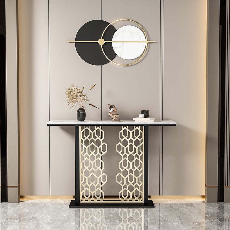 Tavolo console glam con top in pietra rettangolo e base nera per Hall