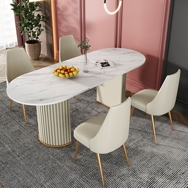Oval Double Pedestal Luxury Dining Table Sintered Stone White Fixed Table for Restaurant Clearhalo ' dining_table' 'Dining Tables & Seating' 'Dining Tables' 'furn' 'furn_dining_table' 'Furniture' 'furniture_dining_table' 'Kitchen & Dining Furniture' 'kitchen&dining_furn' 'kitchen' 'kitchen_dining_table' 1200x1200_255a50b3-a3b3-4439-bcd4-6cb0e016f0c1