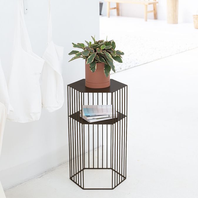 Hexagon Top Side Table Mid-Century Modern Ironcraft Frame End Table Clearhalo 'Coffee & Accent Tables' 'End & Side Tables' 'end_side_tables' 'furn' 'furn_end_side_tables' 'Furniture' 'Living Room Furniture' 1200x1200_255b71b4-949c-45ca-a197-68776c1a5267