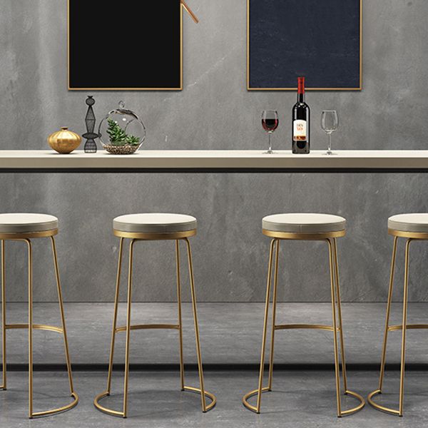 Glam Armless Backless Counter Stool Iron Bar Stool with Leather Cushion and Footrest