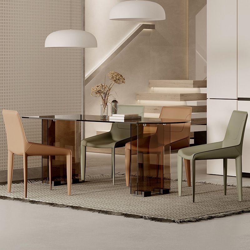 Glass Contemporary Free Form Dining Table Clear Glass Table with Double Pedestal Clearhalo 'Dining Tables & Seating' 'Dining Tables' 'dining_table' 'furn' 'furn_dining_table' 'Furniture' 'furniture_dining_table' 'Kitchen & Dining Furniture' 'kitchen' 'kitchen_dining_table' 1200x1200_25638d51-c02d-4bbc-969a-e85adb95b438
