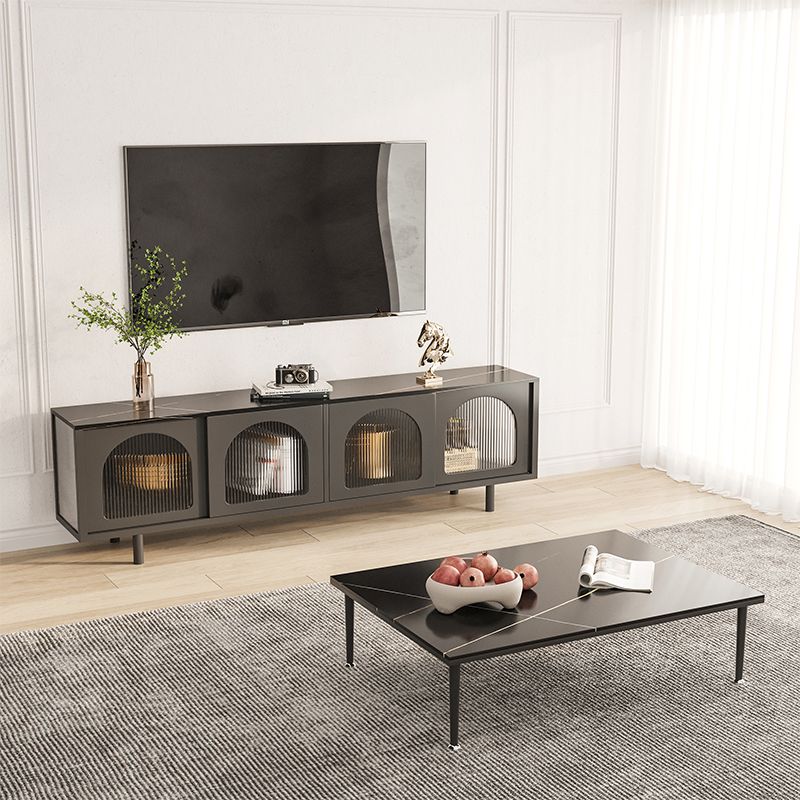 STANTE TV in stile moderno pietra con console TV in stoccaggio chiuso con 4 porte