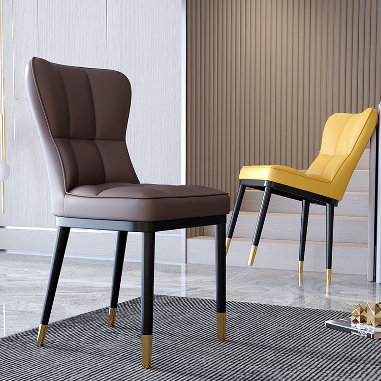 Scandinavian Home Side Chair Solid Back Metal Upholstered Dining Room Chair Clearhalo ' kitchen&dining_furn' 'Dining Chairs' 'Dining Tables & Seating' 'dining_chair' 'furn' 'furn_dining_chair' 'Furniture' 'furniture_dining_chair' 'Kitchen & Dining Furniture' 'kitchen' 1200x1200_2567e9a4-80bc-45f5-b99b-db10190f35ca