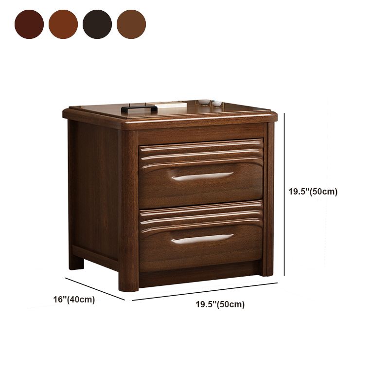 Mesa nocturna de noche de madera maciza tradicional con 2 cajones