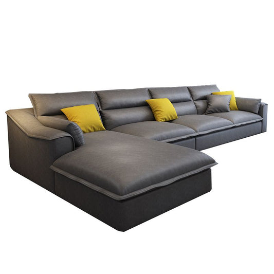 129.92" L Sectional with 4 Pillows Back and Sloped Arms for Living Room Clearhalo 'furn' 'furn_sectionals' 'Furniture' 'Living Room Furniture' 'Sectionals' 1200x1200_256ccf66-f3c3-4b8a-b017-b0acc2f670ea