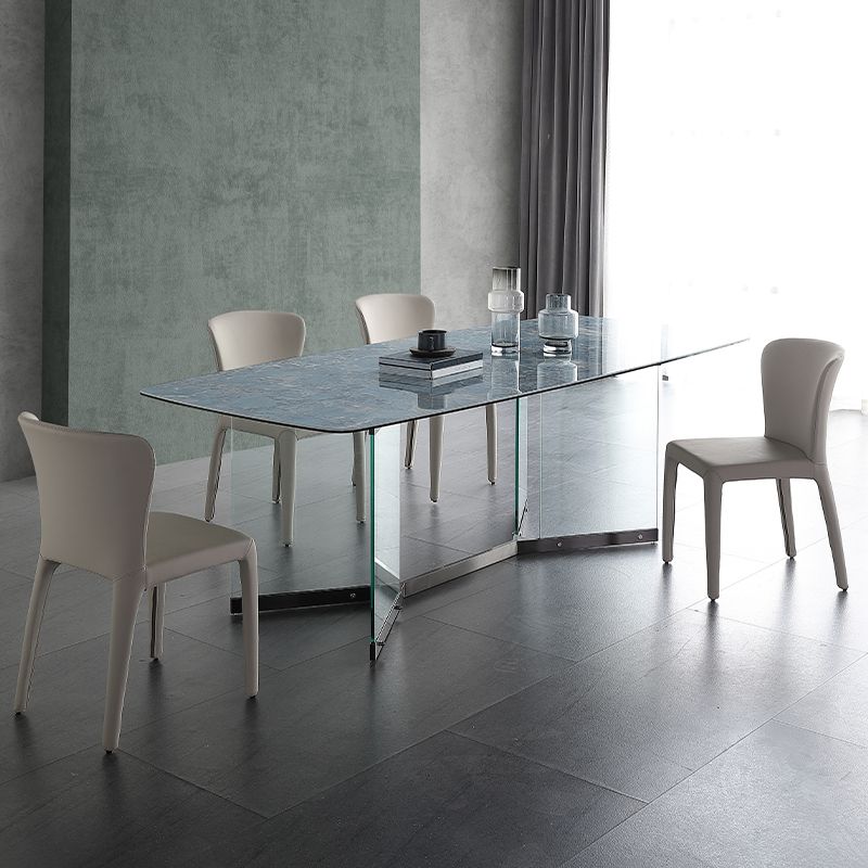 Blue Rectangle Sintered Stone Dining Table for 4/6 with Glass Base Dining Set for Restaurant Clearhalo 'Dining Room Sets' 'Dining Tables & Seating' 'dining_room_set' 'furn' 'furn_dining_room_set' 'Furniture' 'furniture_dining_room_set' 'Kitchen & Dining Furniture' 'kitchen&dining_furn' 'kitchen' 1200x1200_256d45b1-667a-459a-b1fd-64732faf68f5