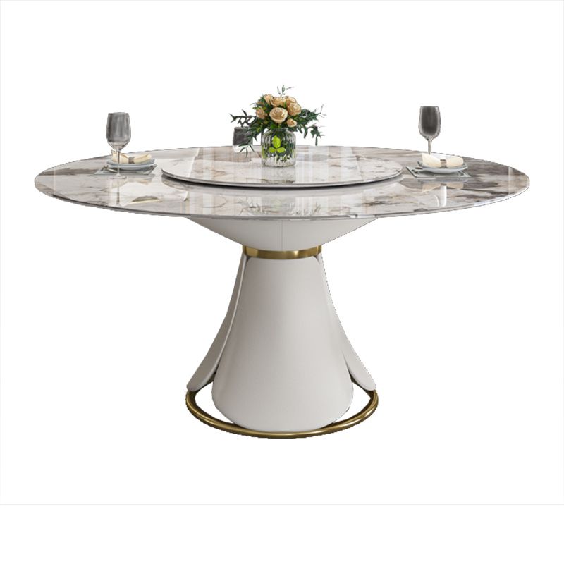 Glossy White Stone Dinette Table with Pedestal Modern Dining Table for Home Clearhalo 'Dining Tables & Seating' 'Dining Tables' 'dining_table' 'furn' 'furn_dining_table' 'Furniture' 'Kitchen & Dining Furniture' 1200x1200_256f4415-23f9-4590-930a-0587c6c453de
