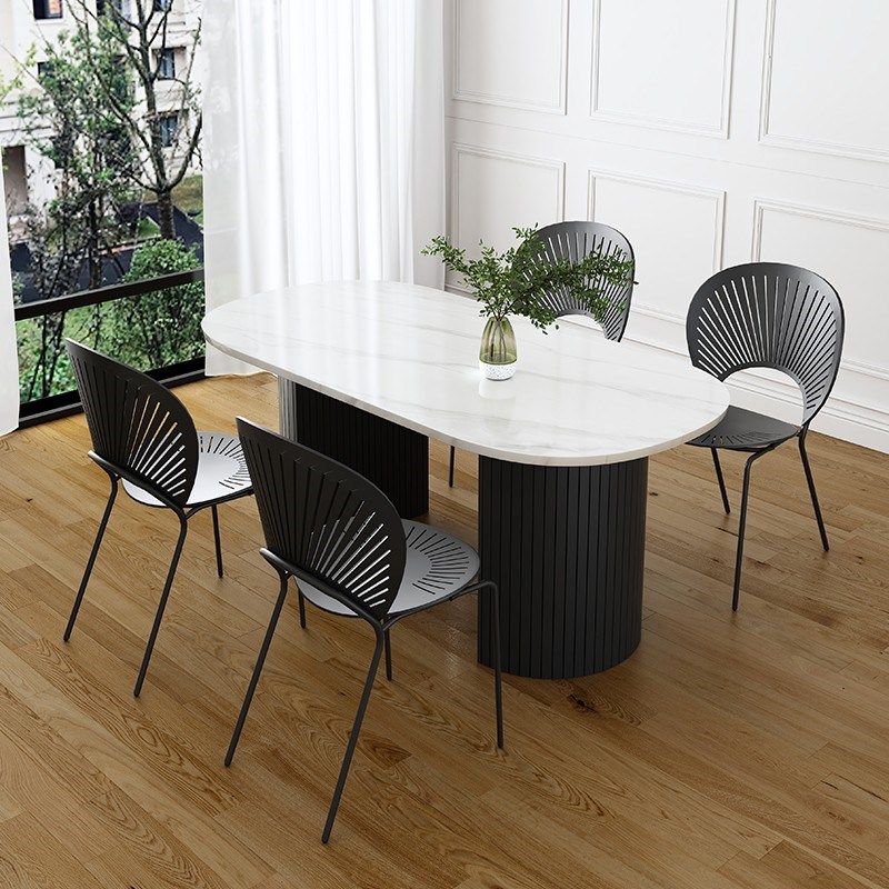 Sintered Stone Dining Table Modern Oval Dining Table with Black Base Clearhalo 'Dining Tables & Seating' 'Dining Tables' 'dining_table' 'furn' 'furn_dining_table' 'Furniture' 'furniture_dining_table' 'Kitchen & Dining Furniture' 'kitchen' 'kitchen_dining_table' 1200x1200_25747745-cf3c-4280-a7d7-66d72aa3cde6