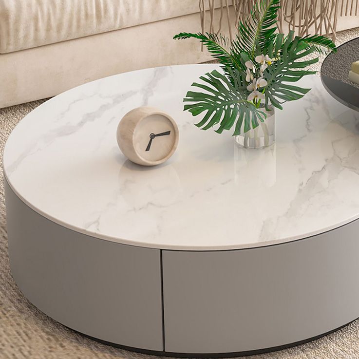 Drum Coffee Table Contemporary Stone Cocktail Table with 2 Storage Drawers Clearhalo 'Coffee & Accent Tables' 'Coffee Tables' 'coffee_tables' 'furn' 'furn_coffee_tables' 'Furniture' 'Living Room Furniture' 1200x1200_257d6e11-23dc-4acb-bb92-f9d394ca3f89