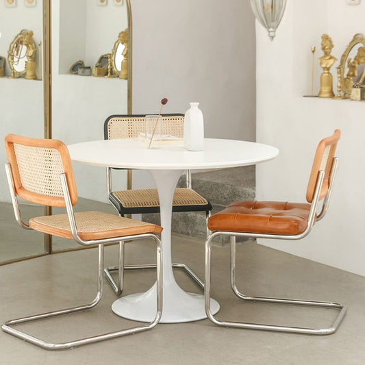 Round Tulip Base Modern Dining Table White Fixed Table with Sintered Stone