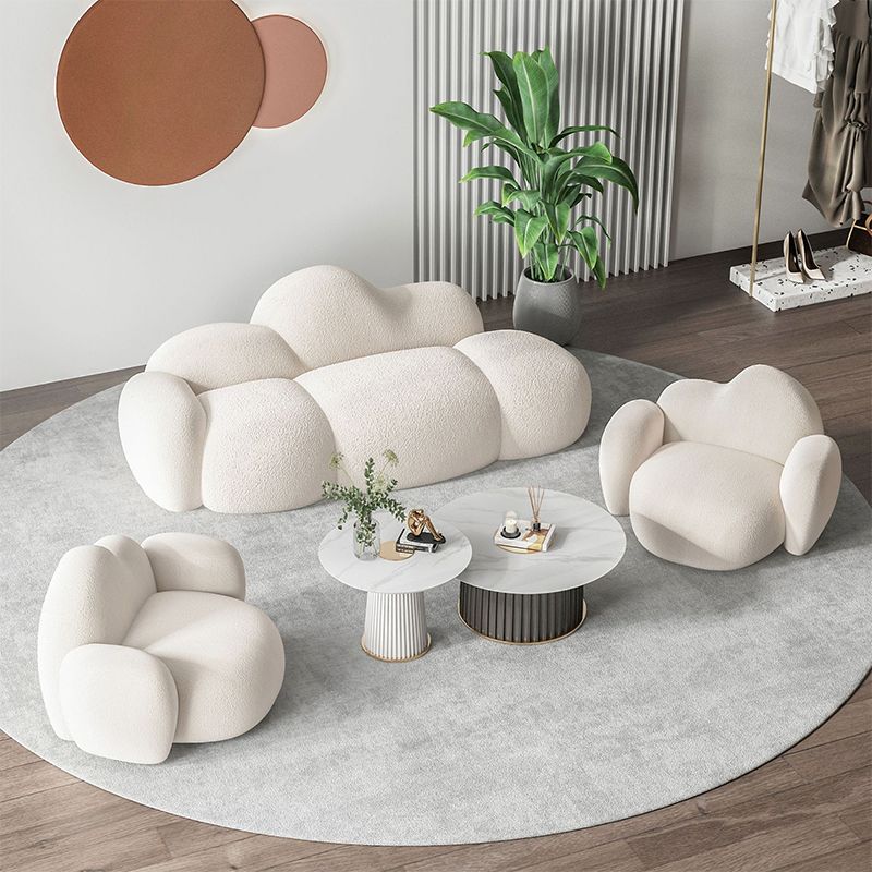 Divano posteriore curvo in lana bianca moderna moderna da 34,65 "H -braccio quadrato
