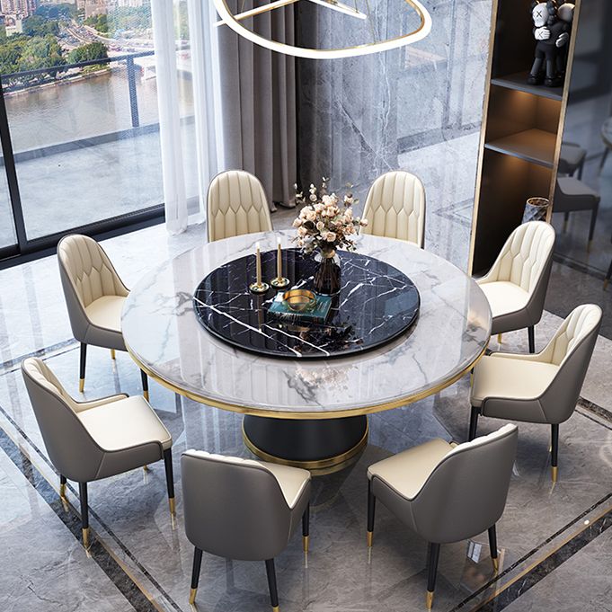 Marble Dining Table Contemporary Style Single Pedestal Base Table for Dining Room Clearhalo ' dining_table' 'Dining Tables & Seating' 'Dining Tables' 'furn' 'furn_dining_table' 'Furniture' 'furniture_dining_table' 'Kitchen & Dining Furniture' 'kitchen&dining_furn' 'kitchen' 'kitchen_dining_table' 1200x1200_258182ee-8347-4962-be7a-2f732b7d39cb