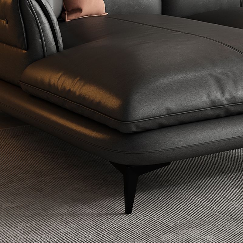 Dark Gray Genuine Leather Pillow Top Arm Modern Sofa/Sectional for Apartment Clearhalo 'furn' 'furn_sectionals' 'Furniture' 'furniture_sectionals' 'Living Room Furniture' 'Sectionals' 1200x1200_2582783b-3e16-4dea-9b0d-411c4199fe55