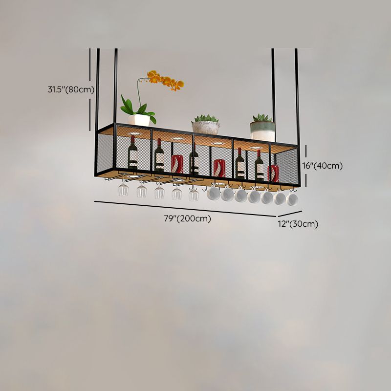 Black Metal Hanging Wine Holder with Glass Holder & Storage Shelf Clearhalo 'furn' 'furn_wine_racks' 'Furniture' 'Kitchen & Dining Furniture' 'Wine Racks' 'wine_racks' 1200x1200_25848354-927c-4839-bd36-760f840ff908