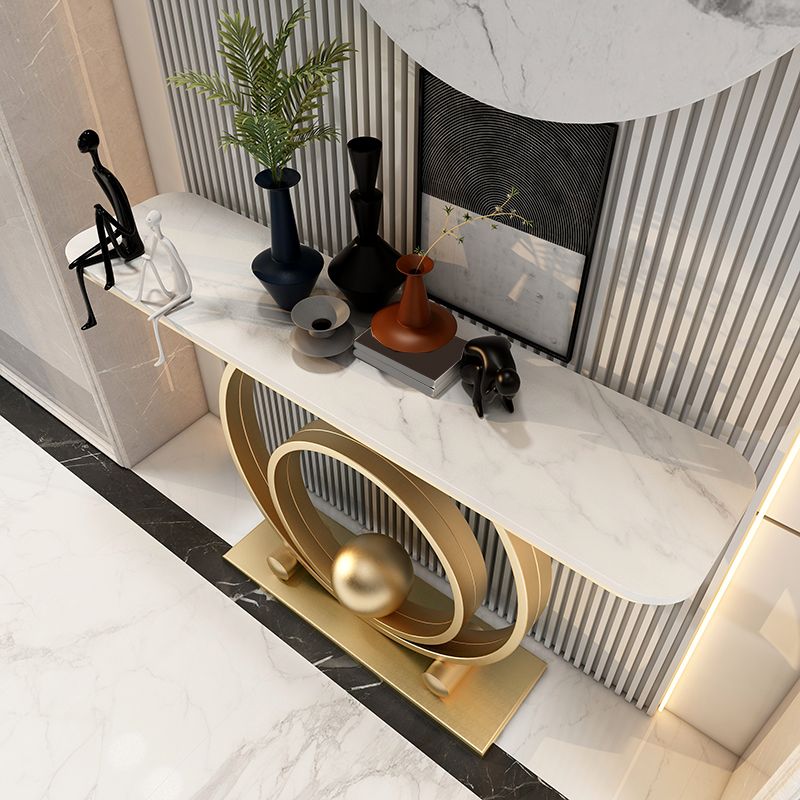 Mesa de acento top rectángulo de estilo glamour con tapa de piedra e base de irone para hall