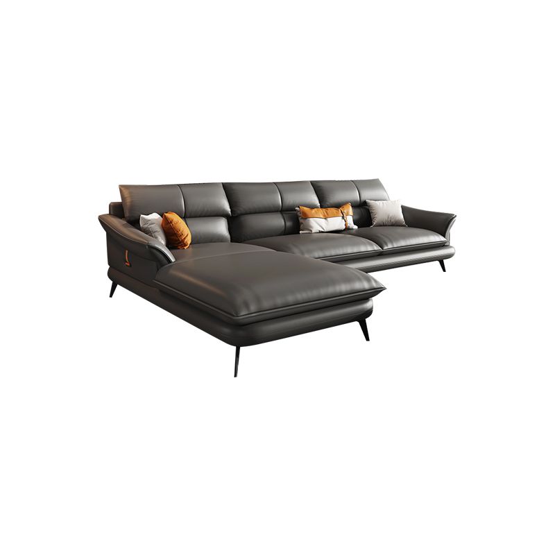 Black Genuine Leather Sectionals/Sofa with Pillow Back for Living Room