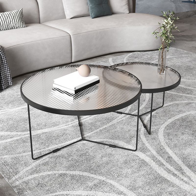 Contemporary Cross Legs Glass Round Metal Nesting Coffee Table Set Clearhalo 'Coffee & Accent Tables' 'Coffee Tables' 'coffee_tables' 'furn' 'furn_coffee_tables' 'Furniture' 'Living Room Furniture' 1200x1200_25886ebf-49bb-44fc-b8e0-5008d7335cfb