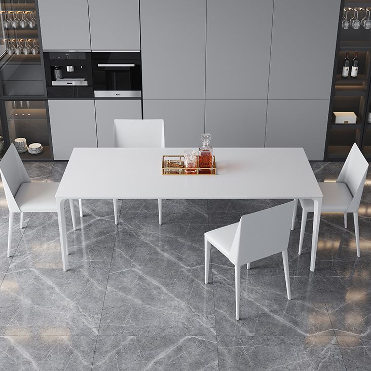 Simple Rectangle Shape Standard Dining Table White Sintered Stone Dining Table with 4 Legs Base Clearhalo ' dining_table' 'Dining Tables & Seating' 'Dining Tables' 'Furniture' 'furniture_dining_table' 'Kitchen & Dining Furniture' 'kitchen&dining_furn' 'kitchen' 'kitchen_dining_table' 1200x1200_258994c6-0369-49be-83a4-b1fc9a47a69e