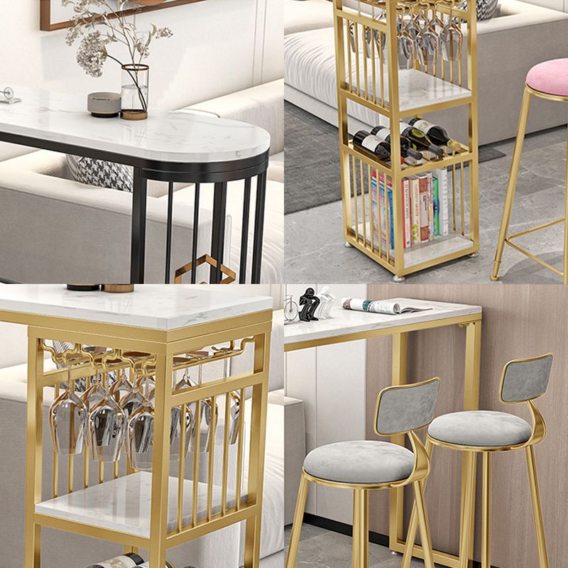 Modern Rectangle Bar Dining Table with Shelves Bar Height Pub Table with Iron Base Clearhalo 'Bar Furniture' 'Bar Tables' 'bar_tables' 'furn' 'furn_bar_tables' 'Furniture' 'furniture_bar_tables' 'Kitchen & Dining Furniture' 1200x1200_258c2eca-bd93-444f-8325-cea44fca5a57