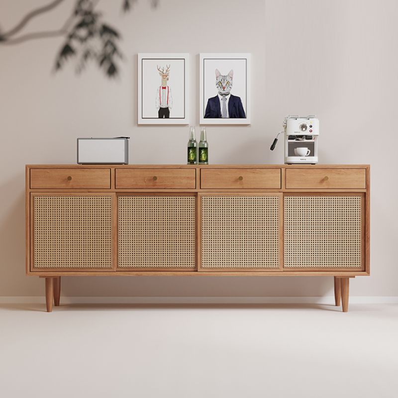 Server in legno solido in pino marrone in stile contemporaneo con cassetto