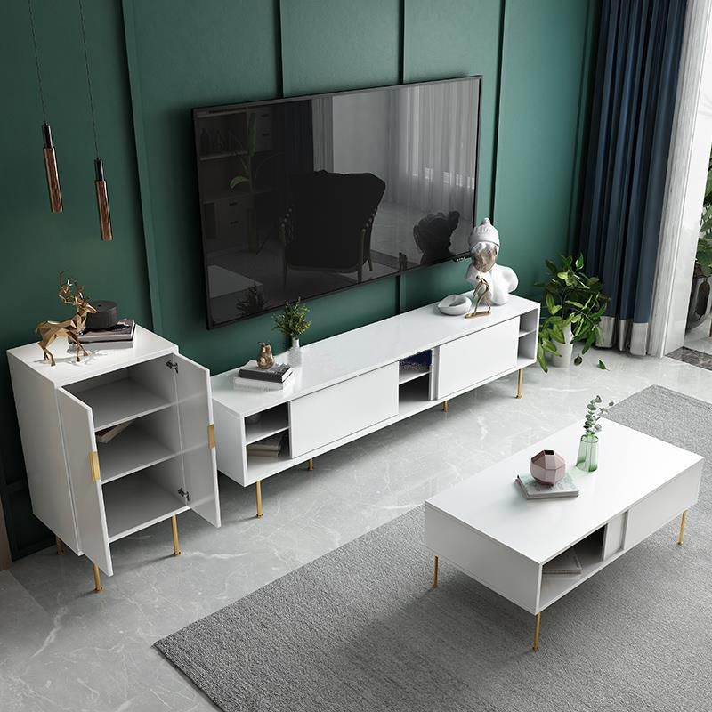 Moderna console TV in legno in legno bianco chiuso con porta scorrevole