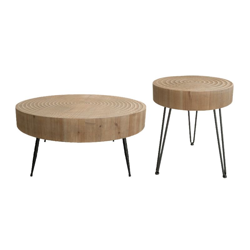 Round Sold Wooden Coffee Table with Black Base and Brone Top Clearhalo 'Coffee & Accent Tables' 'Coffee Tables' 'coffee_tables' 'furn' 'furn_coffee_tables' 'Furniture' 'Living Room Furniture' 1200x1200_2594c016-5d65-49f3-bf2c-fae2f021b3fa